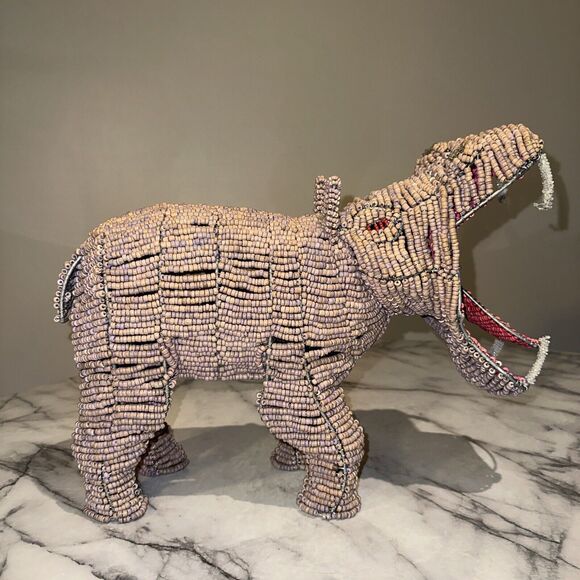 Pottery Barn Kids Moo Deng Handmade Hippo Coconut Tree Bead 17" Hippopotamus - Picture 4 of 15